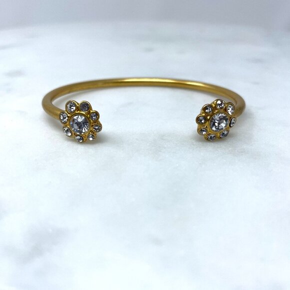 J. Crew Gold Sparkly Rhinestone Flower Cuff Bangle Bracelet - Picture 1 of 3